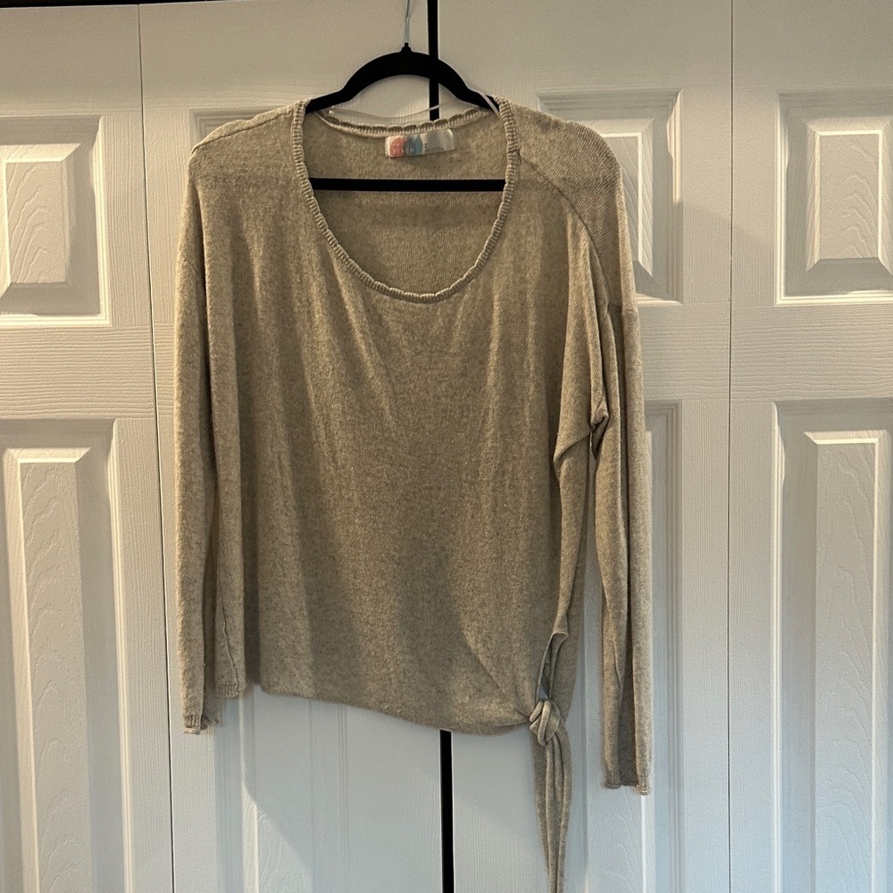 Free People Light Taupe Side-Tie Long Sleeve Top